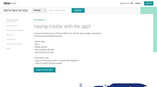 
                            2. Having trouble with the app? | Uber Partner Help
