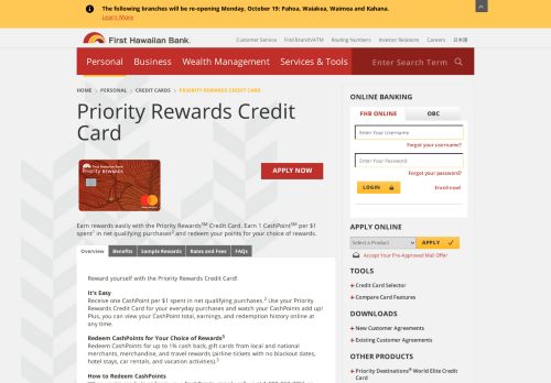
                            13. Hawaii Priority Rewards Credit Card - First Hawaiian Bank