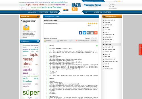 
                            5. HazırKod - Html / Giris Yapma