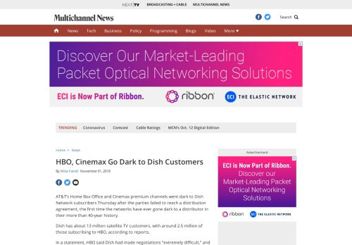 
                            11. HBO, Cinemax Go Dark to Dish Customers - Multichannel