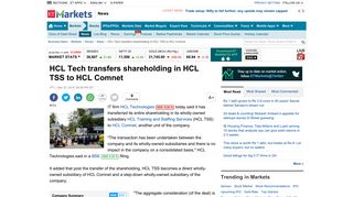 
                            9. HCL Tech transfers shareholding in HCL TSS to HCL Comnet