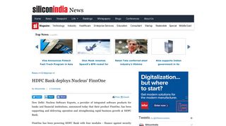 
                            9. HDFC Bank deploys Nucleus' FinnOne - SiliconIndia