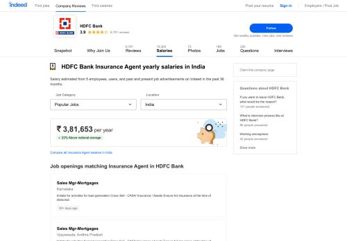 
                            11. HDFC Bank Insurance Agent Salaries in India | Indeed.co.in