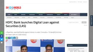 
                            11. HDFC Bank launches Digital Loan against Securities LAS - BW CIO