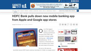 
                            12. HDFC Bank pulls down new mobile banking app from ... - Gadgets Now