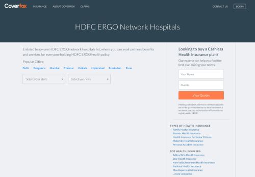 
                            13. HDFC ERGO Cashless Network Hospitals | Coverfox.com