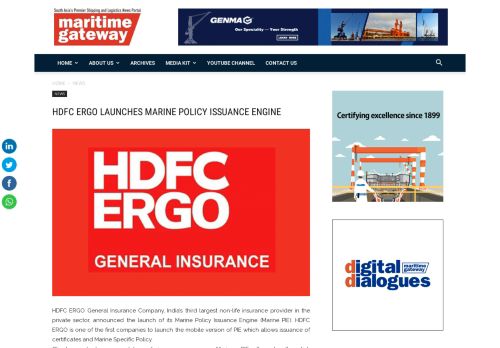 
                            11. HDFC ERGO LAUNCHES MARINE POLICY ISSUANCE ENGINE ...