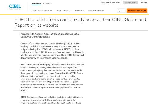 
                            13. HDFC Ltd. customers can directly access their CIBIL Score and Report ...