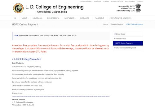 
                            3. HDFC Online Fees Payment - L. D. College of Engineering