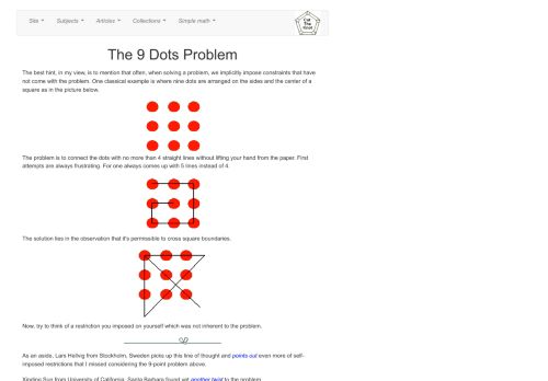 
                            10. he 9 Dots Problem: introduction and suggestions Problem - Cut the Knot