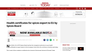 
                            10. Health certificates for spices export to EU by Spices Board - PTI feed ...