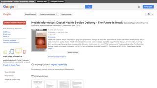 
                            9. Health Informatics: Digital Health Service Delivery - The Future ... - Wynik z Google Books