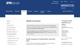 
                            4. Health insurance | ETH Zurich