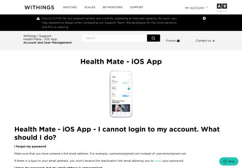 
                            5. Health Mate - iOS App - I cannot login to my account. What should I do ...