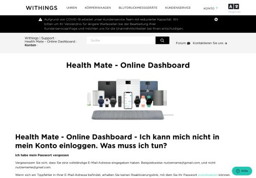 
                            3. Health Mate - Online Dashboard - Ich kann mich nicht in mein Konto ...