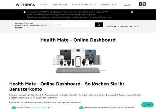 
                            4. Health Mate - Online Dashboard - So löschen Sie Ihr Benutzerkonto ...