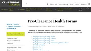 
                            3. Health Studies Placements | Pre-Clearance ... - Centennial College