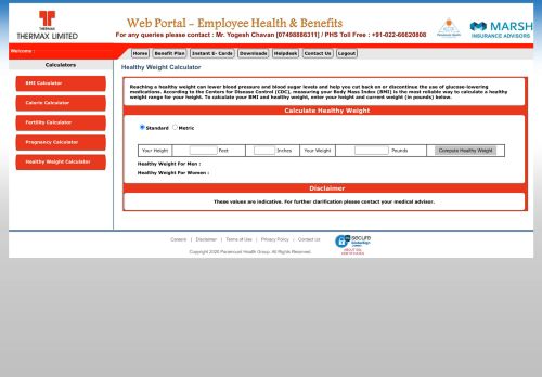 
                            3. Healthy Weight Calculator - Paramount Health Services (TPA) Pvt. Ltd.