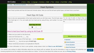 
                            12. Heart Symbols, Heart Emoji and Heart Alt Codes