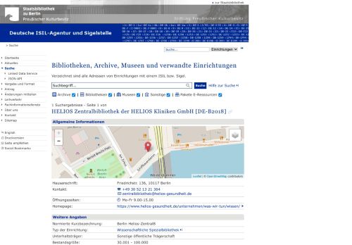 
                            6. HELIOS Zentralbibliothek der HELIOS Kliniken GmbH ... - Sigelstelle