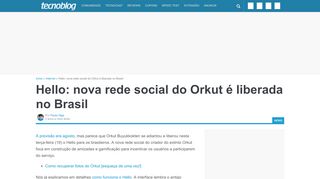 
                            10. Hello: nova rede social do Orkut é liberada no Brasil – Tecnoblog
