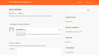 
                            12. Hello world! - PharmAdvisoR Consultants, LLC.