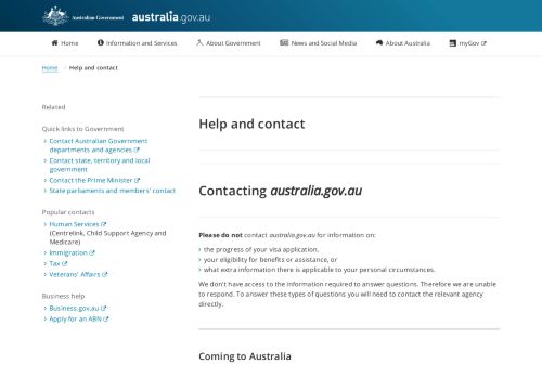 
                            9. Help and contact | australia.gov.au