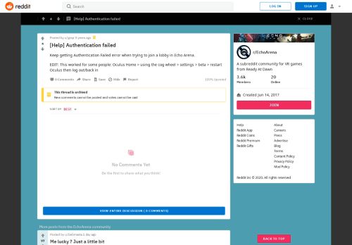 
                            5. [Help] Authentication failed : EchoArena - Reddit