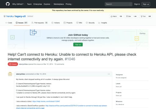 
                            8. Help! Can't connect to Heroku: Unable to connect to Heroku API ...