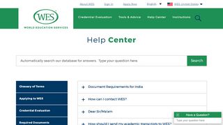 
                            3. Help Center - World Education Services - WES