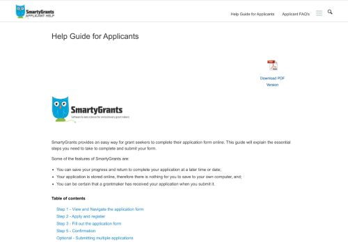 
                            9. Help Guide for Applicants - SmartyGrants help