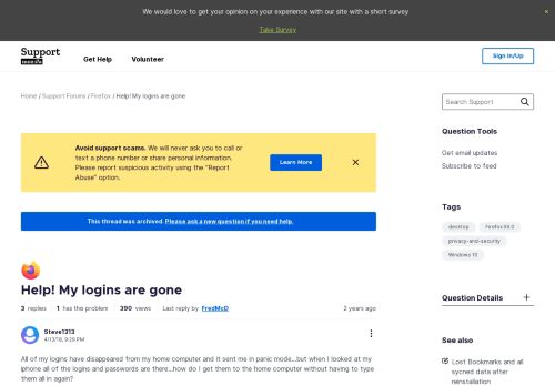 
                            12. Help! My logins are gone | Firefox Support Forum | Mozilla Support