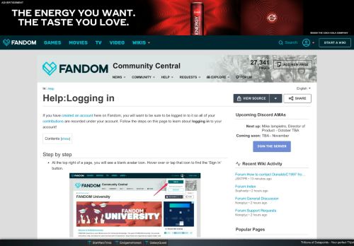 
                            2. Help:Logging in | Community Central | FANDOM powered by Wikia