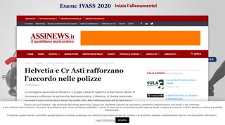 
                            12. Helvetia e Cr Asti rafforzano l'accordo nelle polizze Assinews.it