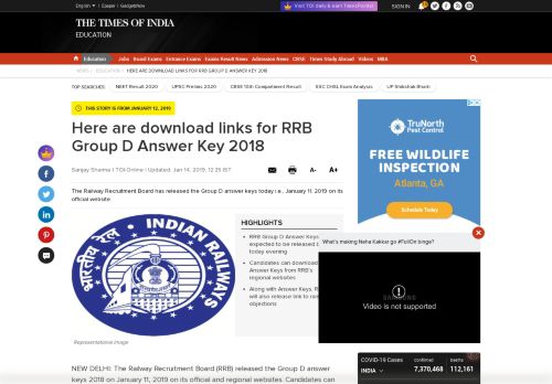 
                            4. Here are download links for RRB Group D Answer Key 2018 - Times ...