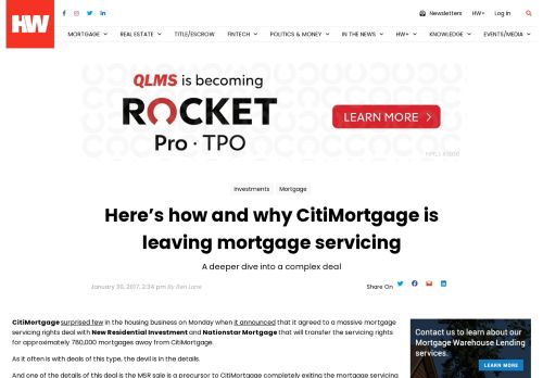 
                            12. Here's how and why CitiMortgage is leaving mortgage servicing ...