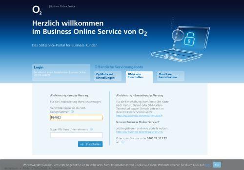 
                            3. Herzlich willkommen im Business Online Service von O 2
