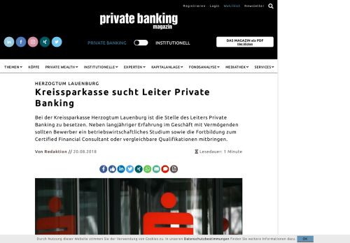 
                            12. Herzogtum Lauenburg: Kreissparkasse sucht Leiter Private Banking ...