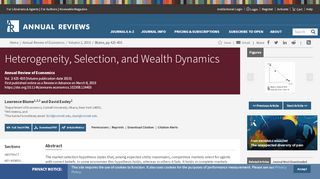 
                            12. Heterogeneity, Selection, and Wealth Dynamics | Annual Review of ...