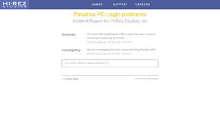 
                            8. Hi-Rez Studios, Inc Status - Paladins PC Login problems