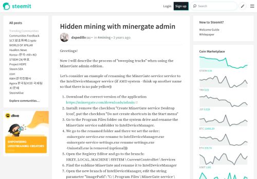 
                            13. Hidden mining with minergate admin — Steemit