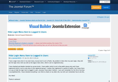 
                            7. Hide Login Menu Item to Logged In Users - Joomla! Forum ...