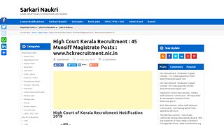 
                            10. High Court Kerala Recruitment : 45 Munsiff Magistrate Posts : www ...