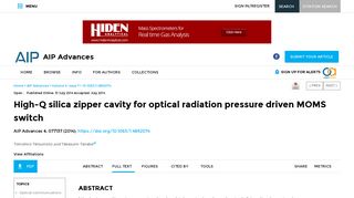 
                            12. High-Q silica zipper cavity for optical radiation pressure driven MOMS ...