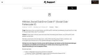 
                            7. Hilfe bei „Social Club Error Code 17” (Social-Club ... - Rockstar Support