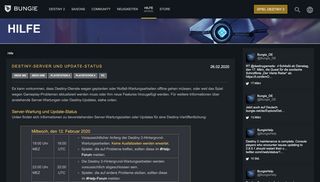 
                            1. Hilfe: Destiny-Server und Update-Status | Bungie.net