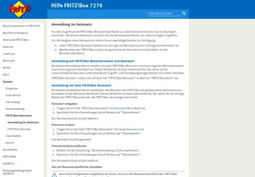 
                            2. Hilfe FRITZ!Box 7270 - Anmeldung im Heimnetz