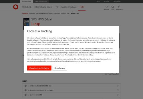 
                            8. Hilfe | SMS, MMS, E-Mail - Leap - Vodafone
