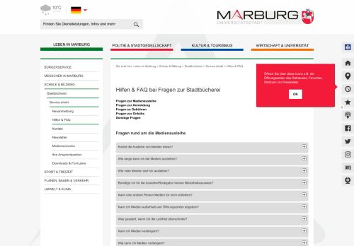
                            11. Hilfen & FAQ bei Fragen zur Stadtbücherei | Stadt Marburg