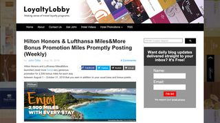 
                            13. Hilton Honors & Lufthansa Miles&More Bonus Promotion Miles ...